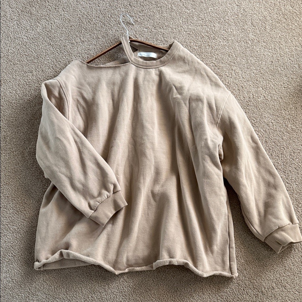 OAK + FORT Off-the-Shoulder Sweater in Taupe Beige - photo 2
