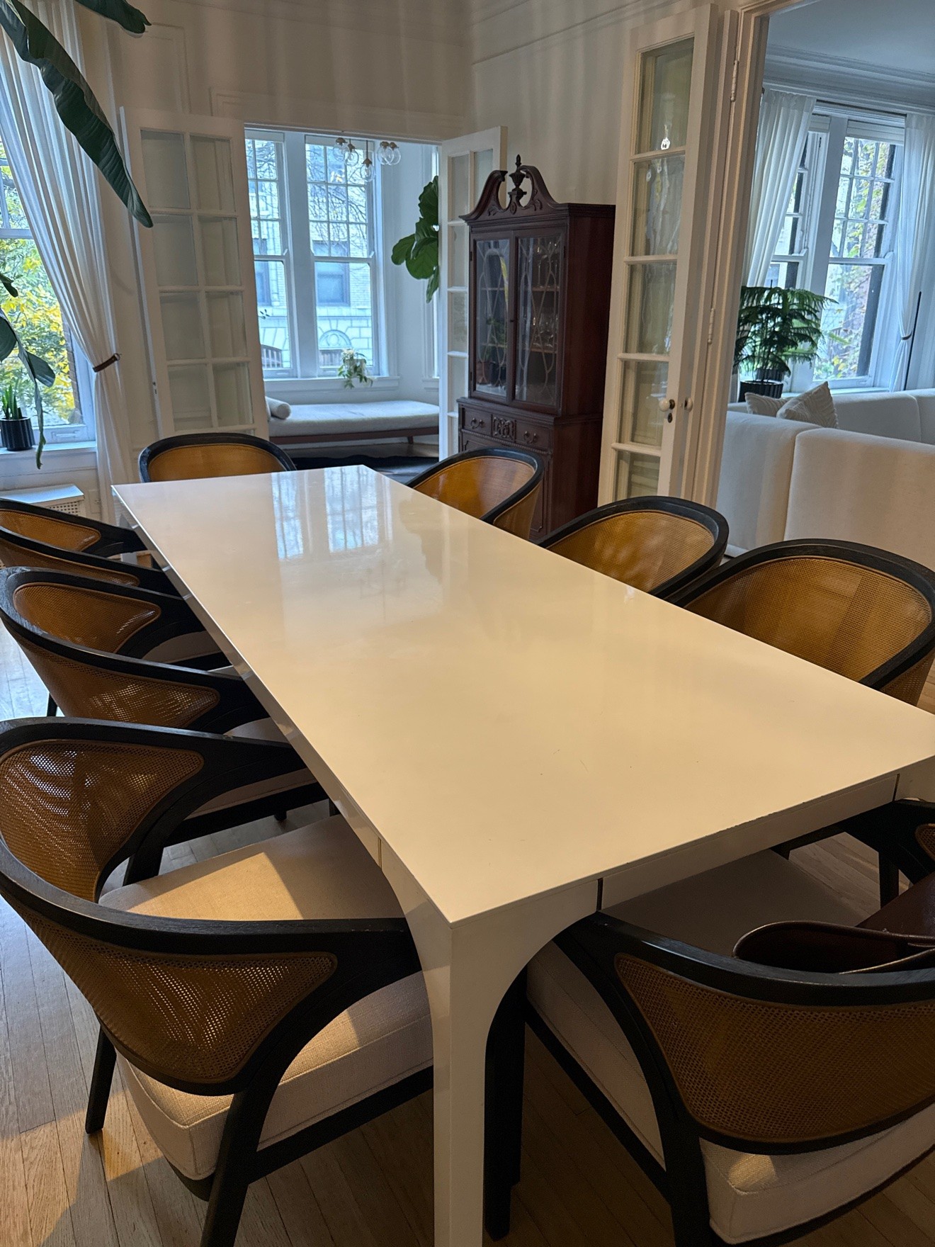 CB2 white lacquer dining table, seats 8 — table only