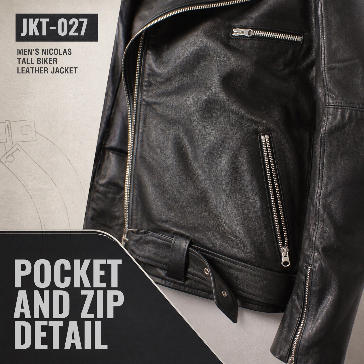 JKT-027 — Men's Nicolas tall leather biker — brand new, size 2XL - photo 4
