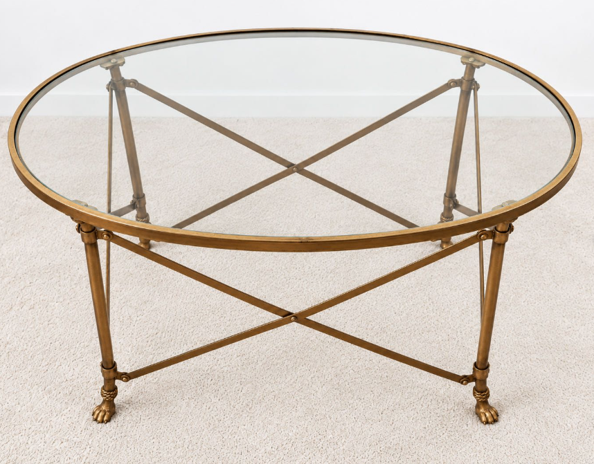 Brass and Gold tone and Glass Coffee Table