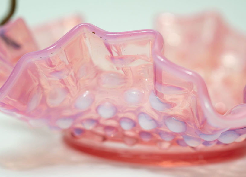 Vintage Pink Opalescent Fenton Hobnail Glass Basket Dish MC Art - photo 3