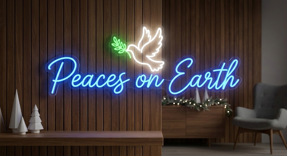 Christmas Decor 18" - "Peaces on Earth" Dove LED Neon Sign - photo 2