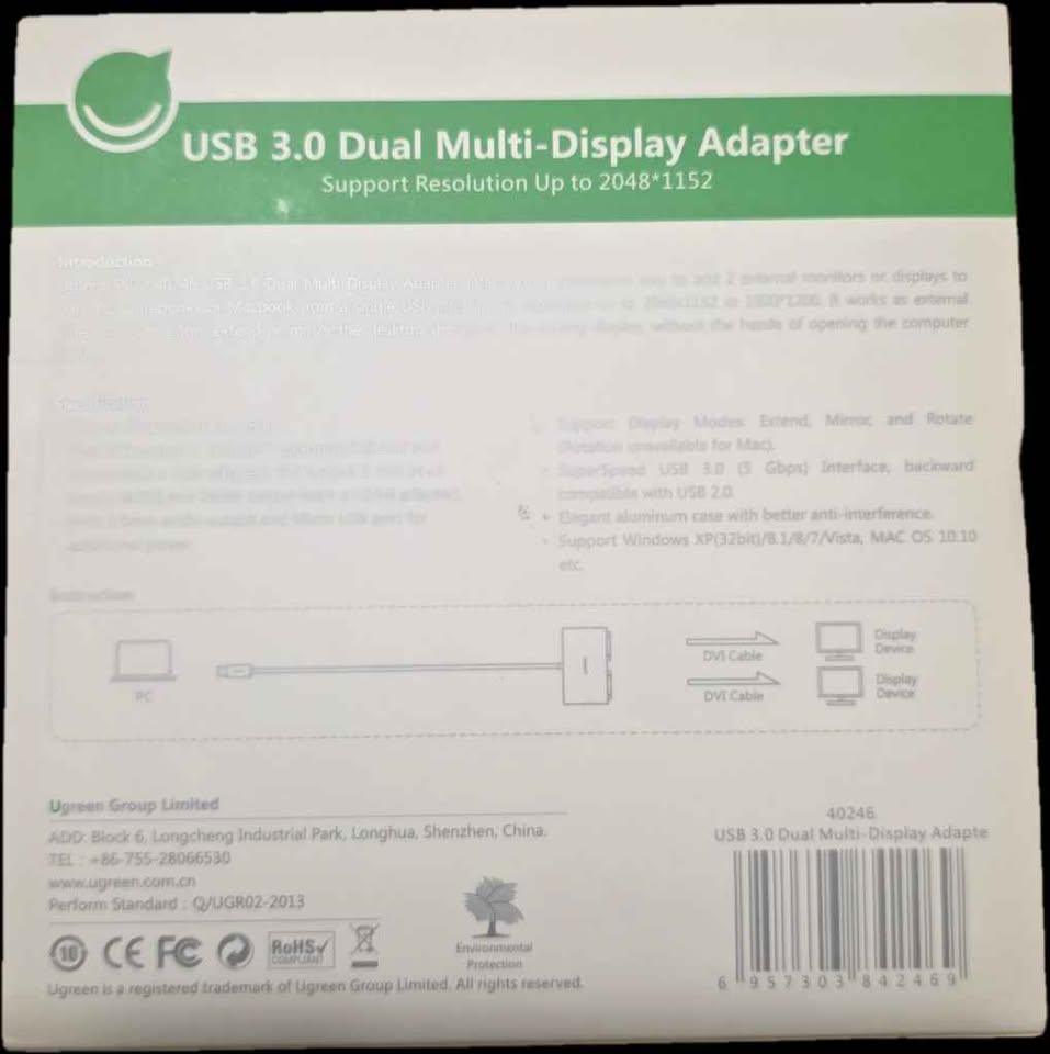 Ugreen USB 3.0 to Dual DVI/VGA/HDMI Adapter DisplayLink DL-3900 - photo 3