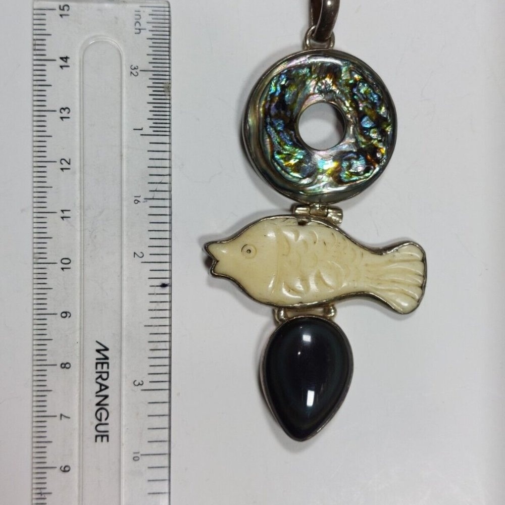 Sterling Silver 925 Abalone Shell Pendant W/ Gemstones Handmade - photo 4