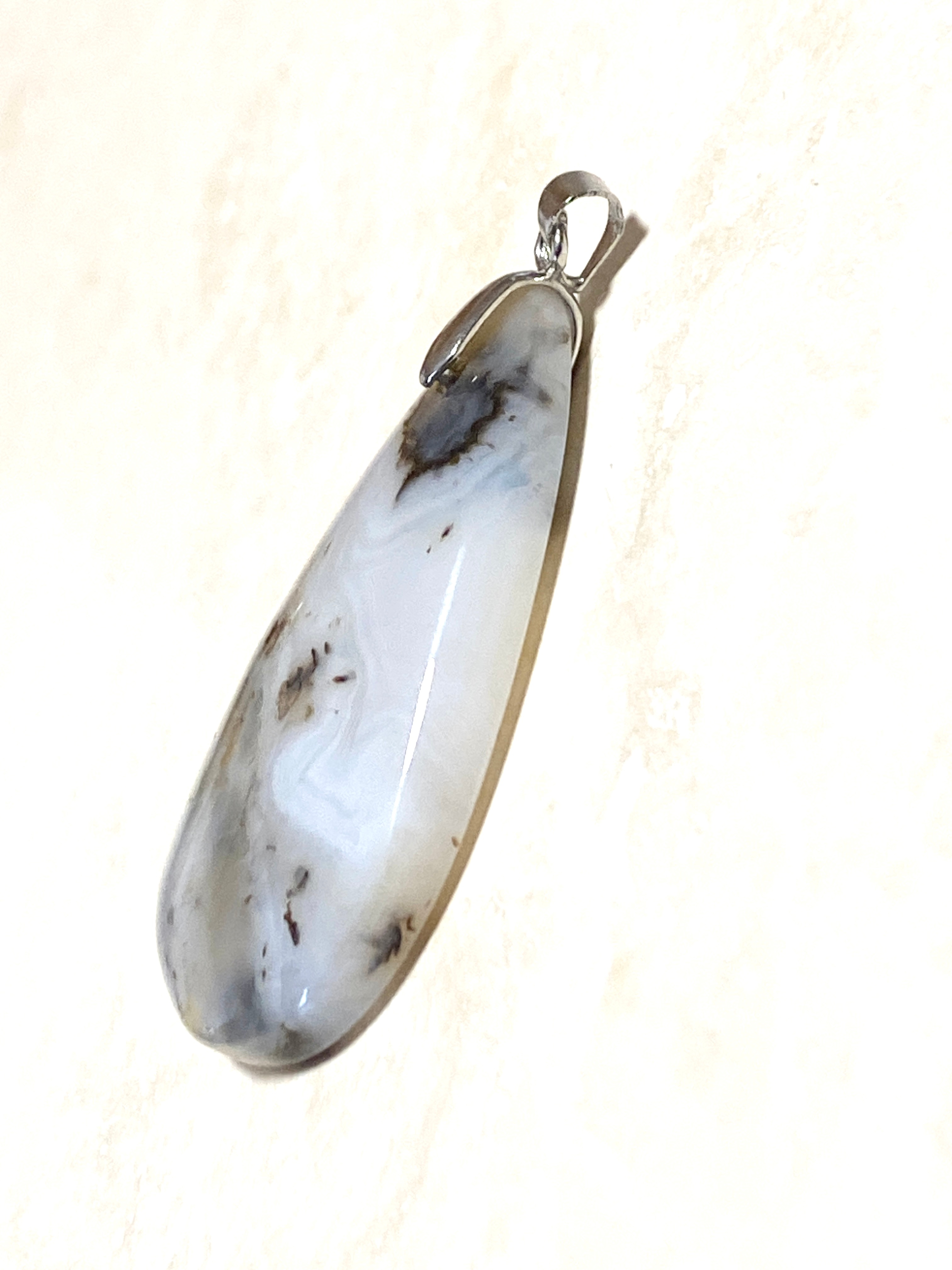 Montana Moss Agate Pendant, Large Genuine Teardrop Gemstone - photo 3