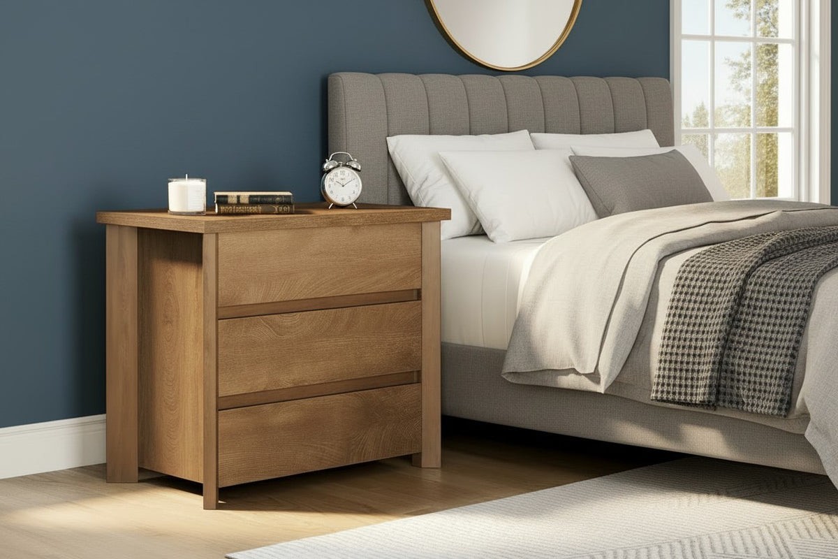 3-Drawer Wood Dresser / Nightstand — Natural Finish, Brand New