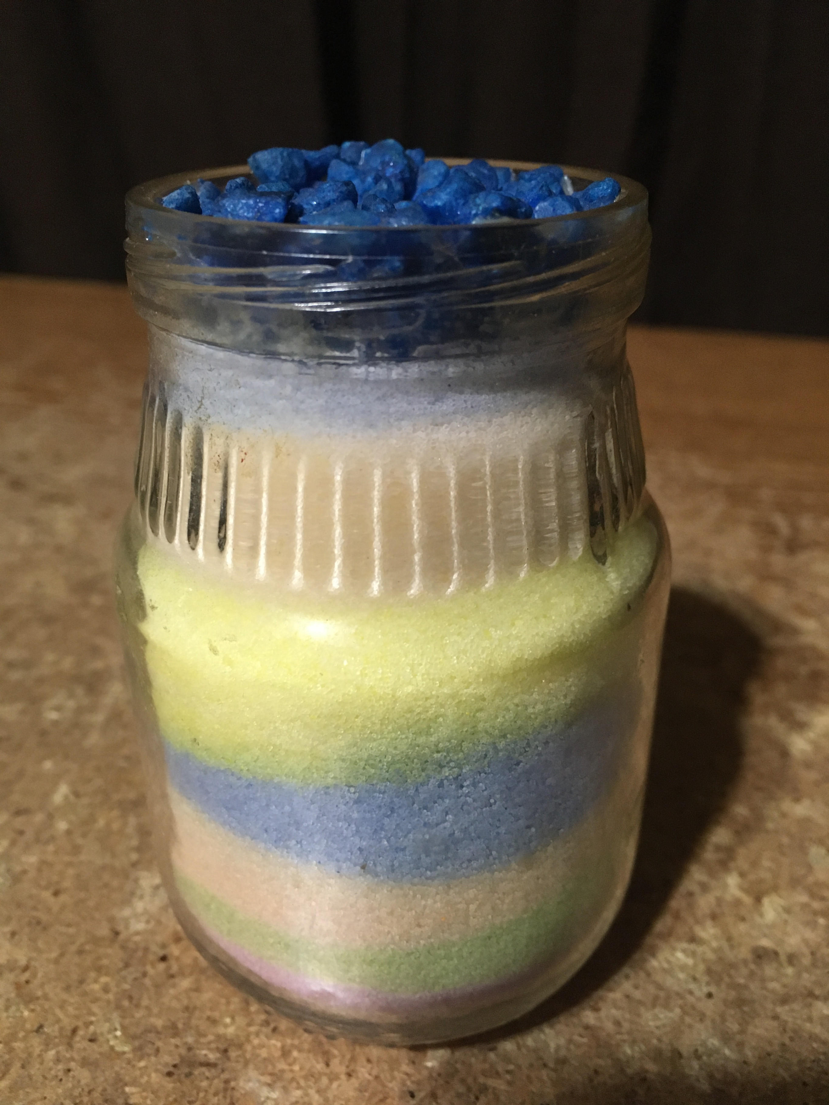 RAINBOW SAND ART GLASS JAR HANDMADE 3.75"