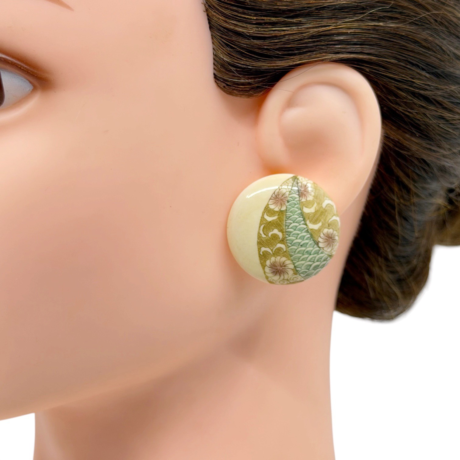 Vintage Japanese hand painted bone earrings - GM1102 - photo 4