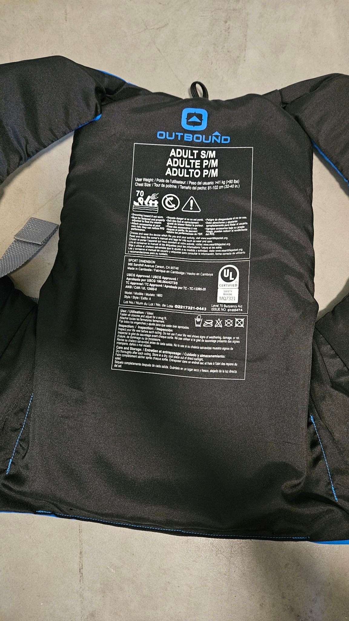 Outbound Adult Life Jacket (S/M) - Blue - photo 2