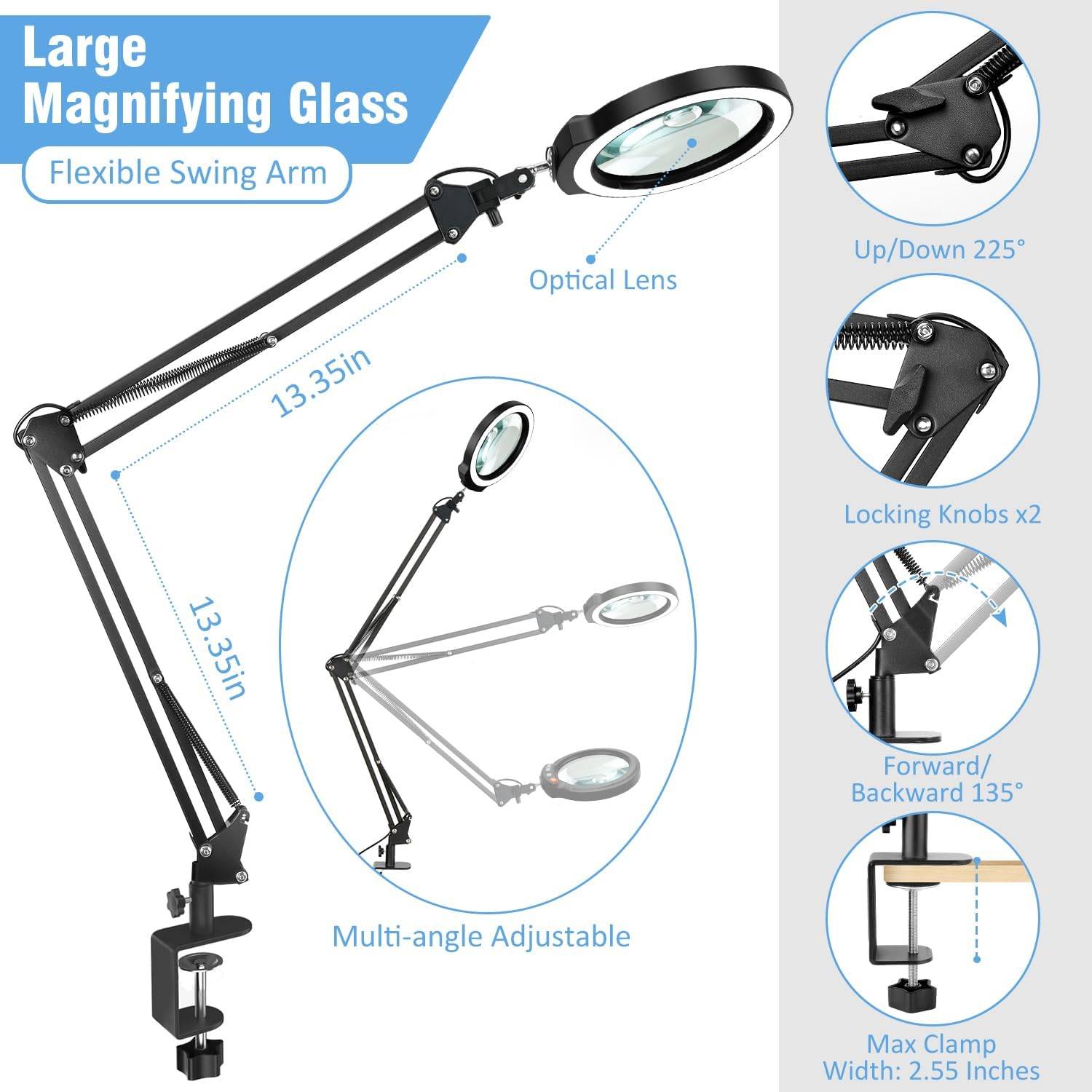 13.35" Large Magnifying Glass with Light and Clamp - photo 5