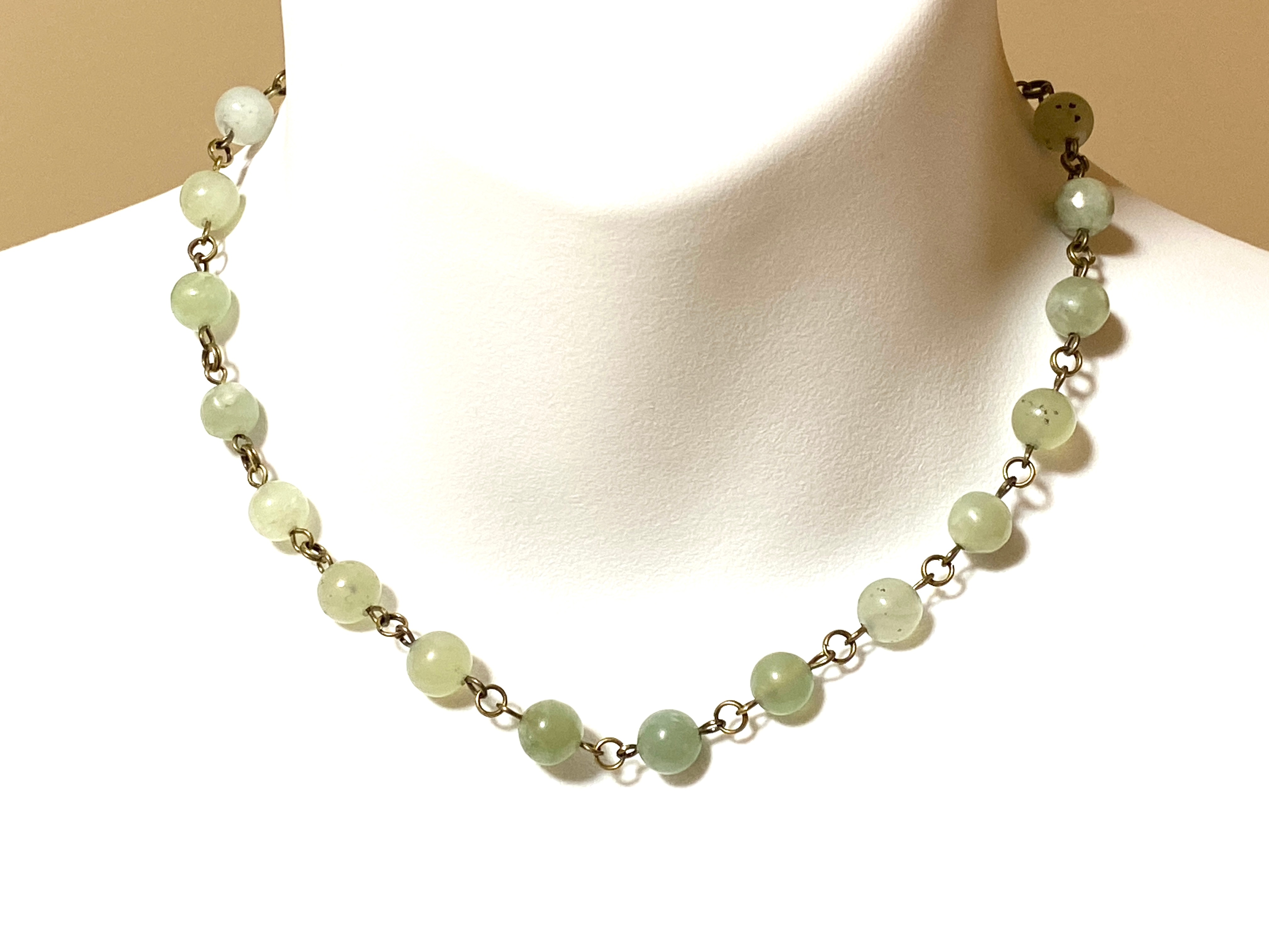 Mint Green Serpentine Short Necklace, Bronze Layering Necklace - photo 2