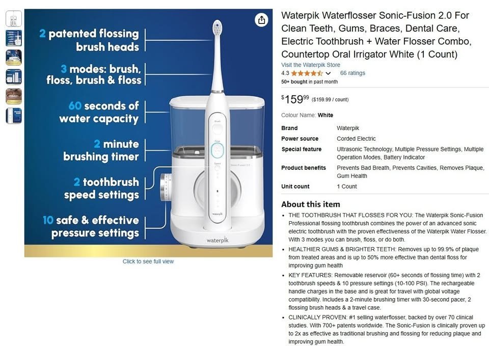 Waterpik Waterflosser Toothbrush, Sonic-Fusion 2.0, new heads - photo 5