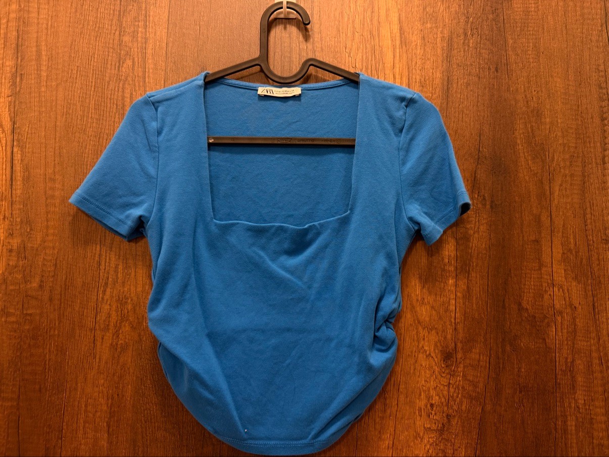 Zara Bright-Blue Square-Neck Top, Size M