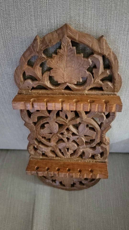 Hand carved wooden spoon holder India, holds 12 - photo 2