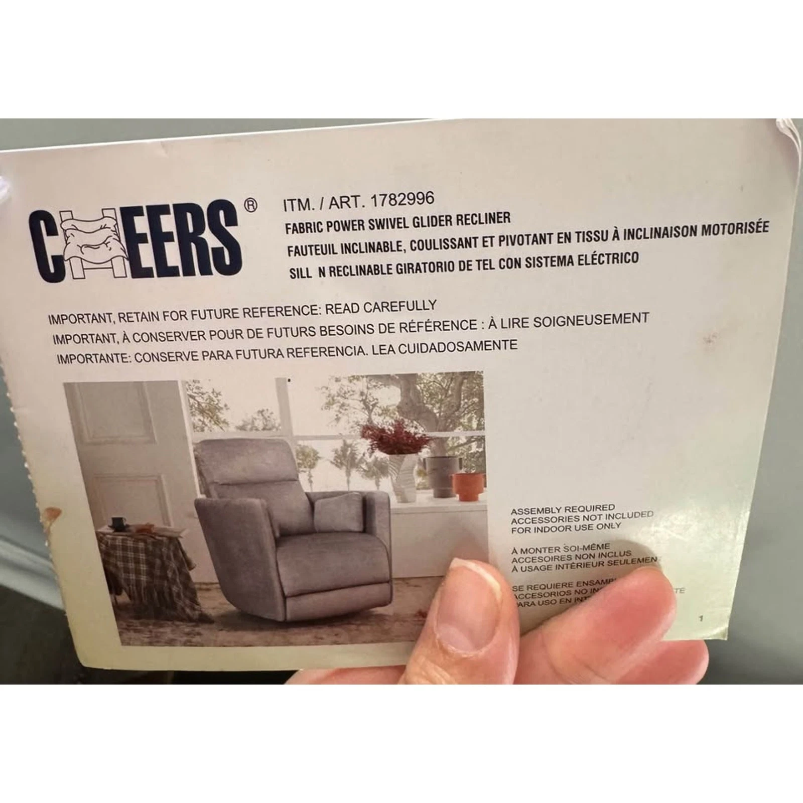 Cheers Gray Velvet Power Recliner Swivel Glider w/ USB - photo 5