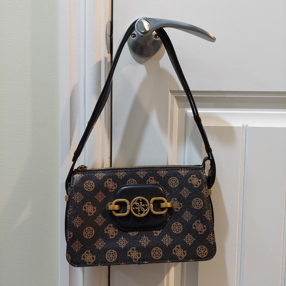 Guess Hensely Brown Logo Shoulder Bag Womens OS Like New - photo 2