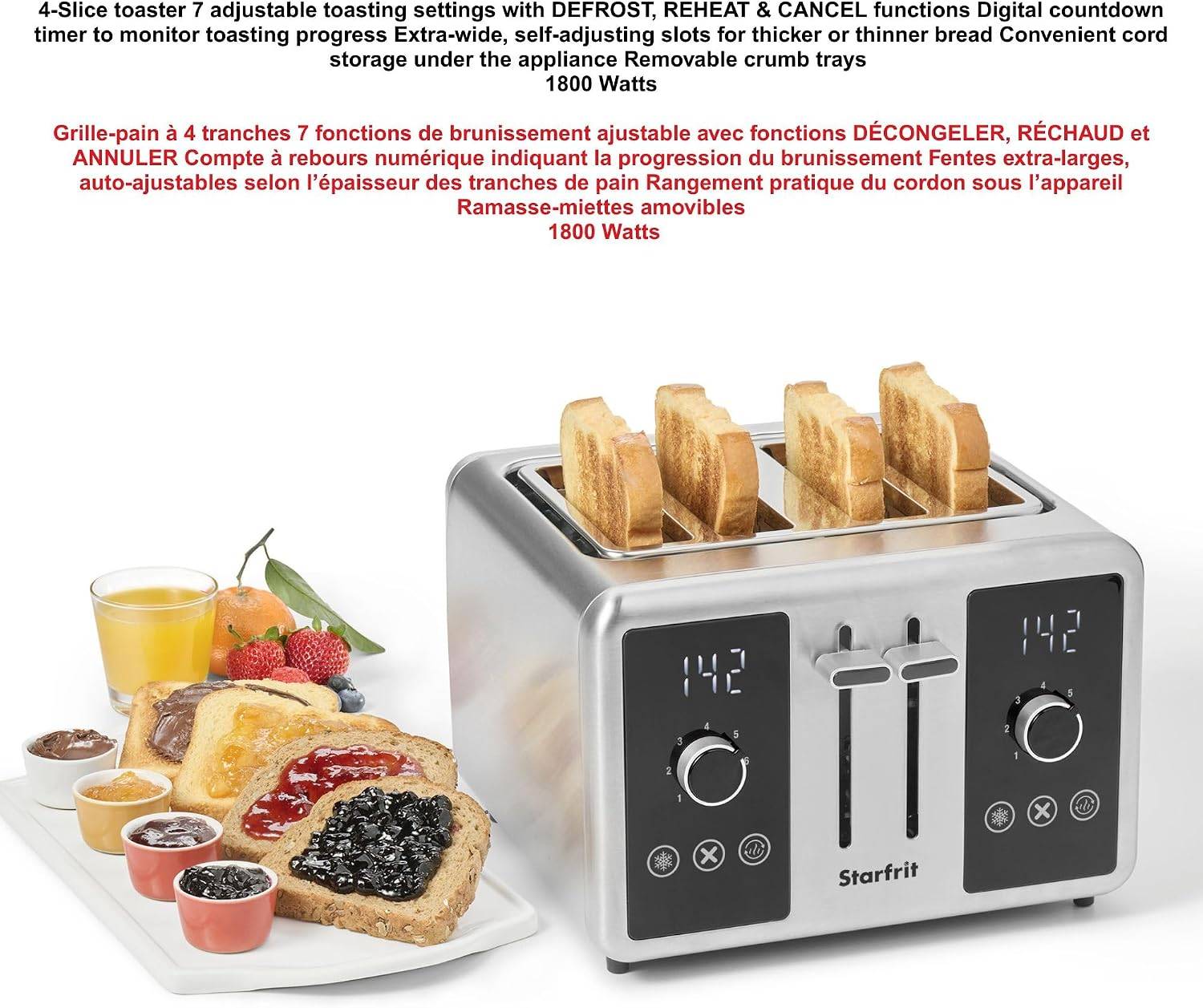 Starfrit 4-Slice Toaster, Digital Countdown, 7 Settings - photo 5