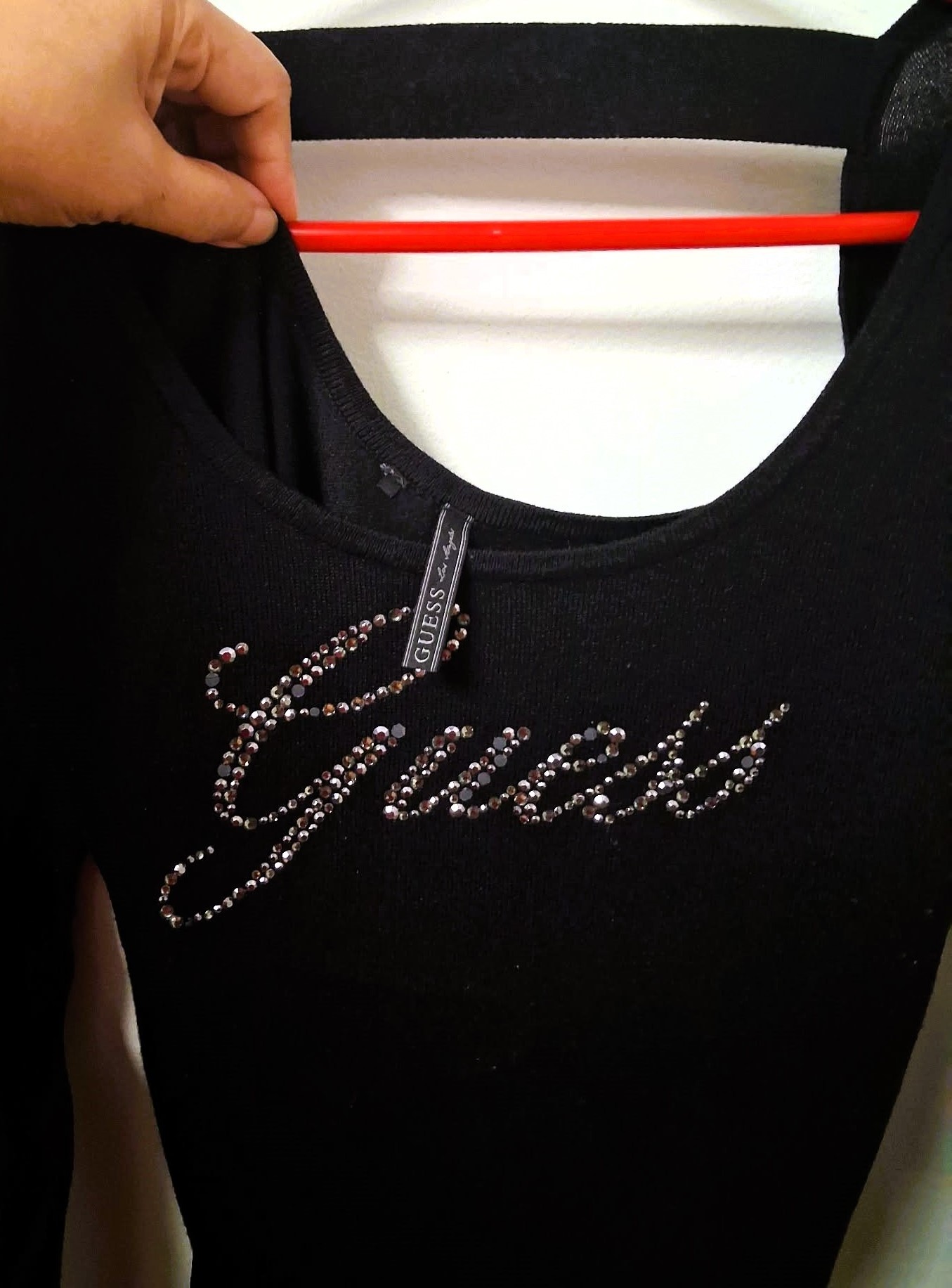 GUESS Y2K Crystal Rhinestone Logo L/S Knit Top Excellent Shape - photo 2
