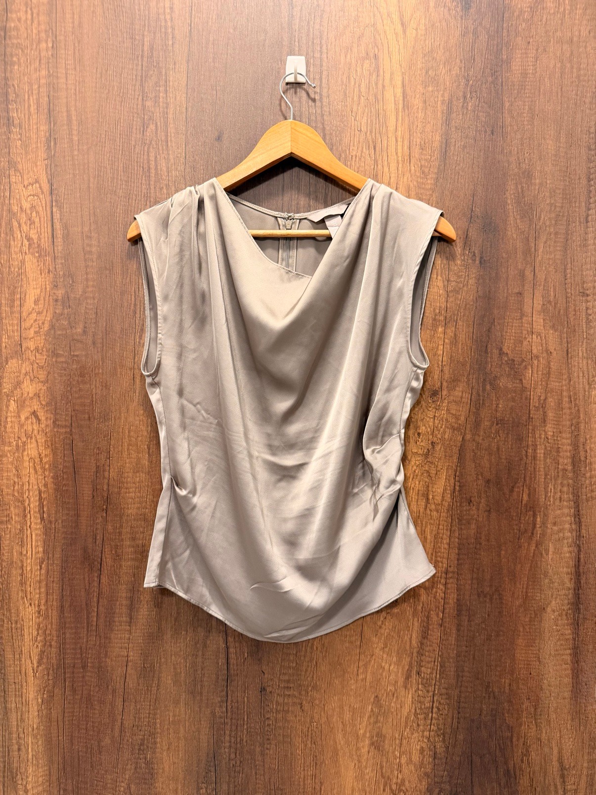 H&M Taupe Sleeveless Cowl-Neck Blouse, Size M - photo 2