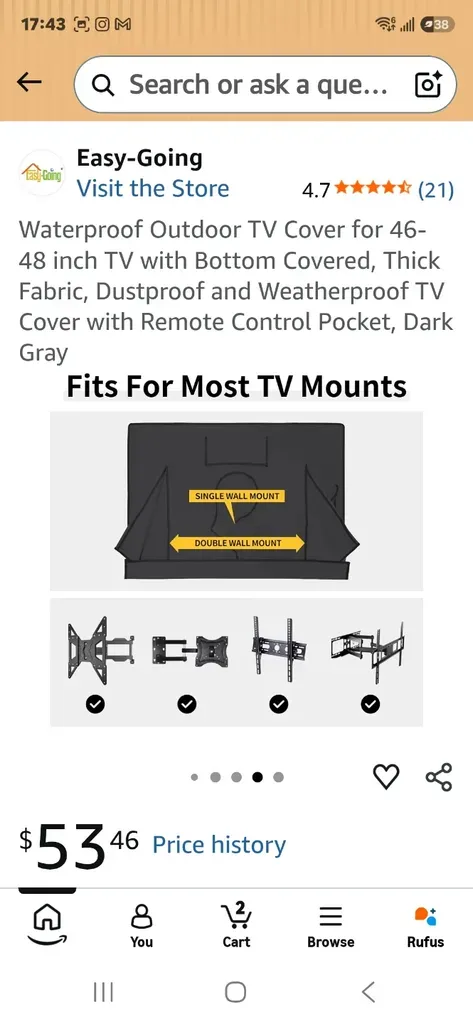 Waterproof Outdoor TV Cover for 46-48 inch TVs - Dark Gray - photo 5