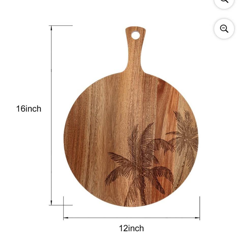 Acacia Wood Cutting Board with Palm Tree Design, 12x16 in (New) - photo 3