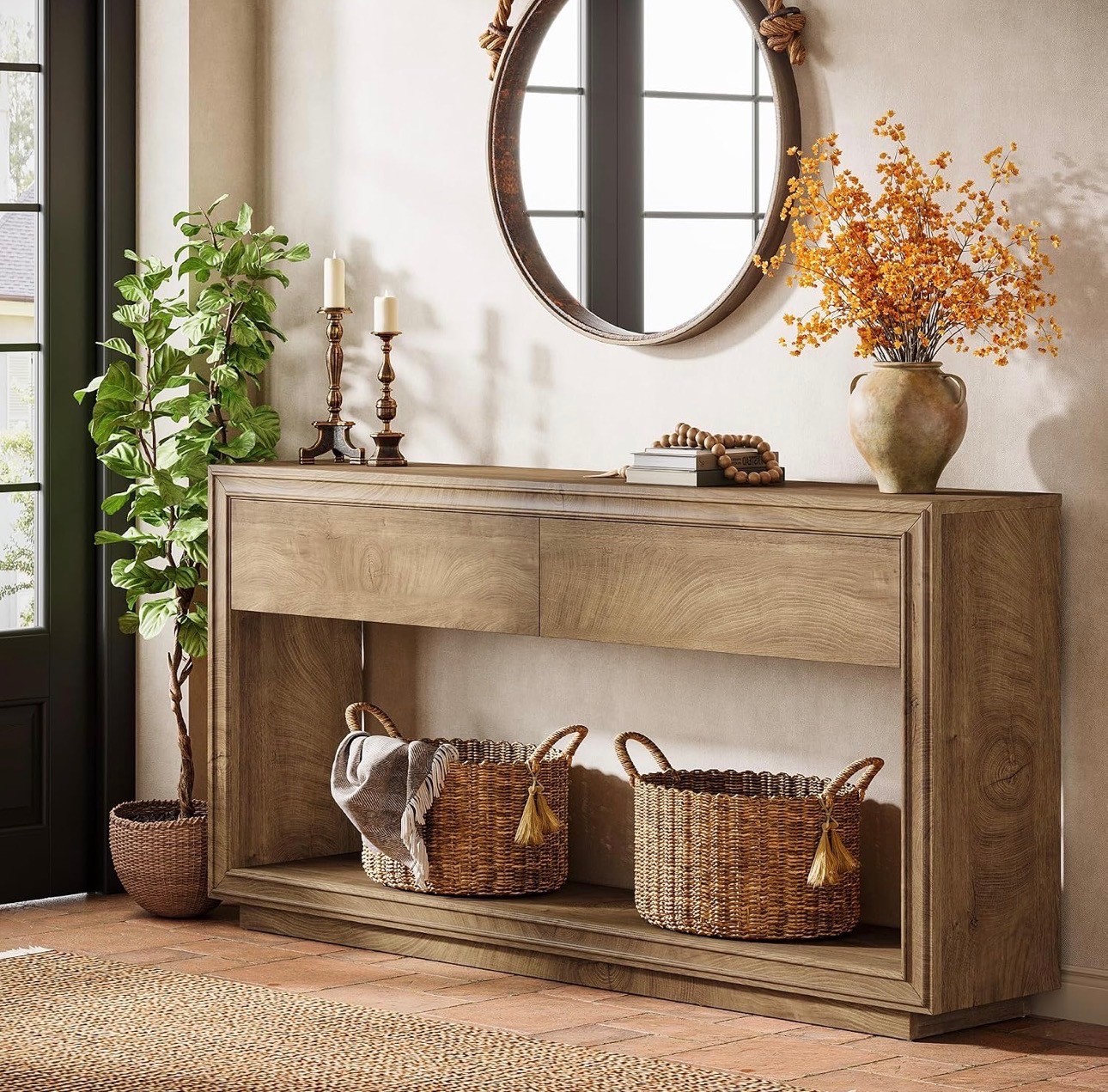 63" Rustic Wood 2-Drawer Console Table – Brand New - photo 4