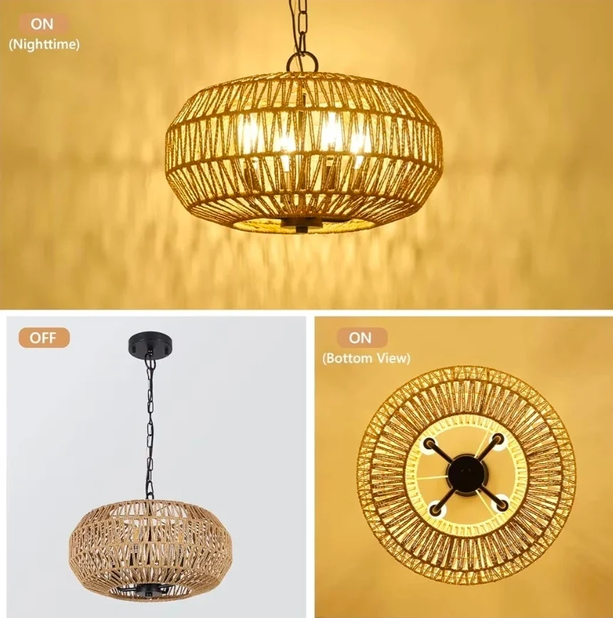 Wicker Hand Woven Basket Pendant Light ew in Box - photo 2