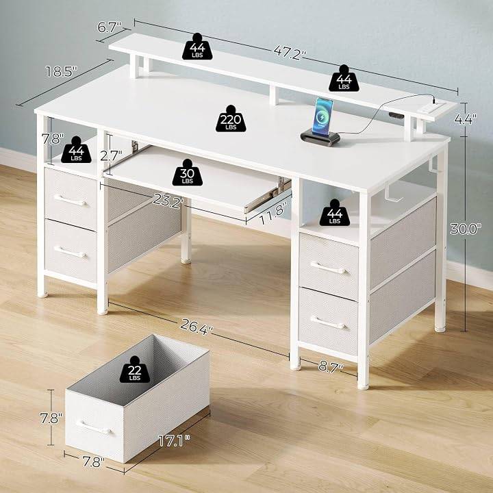 White Computer Desk 47" with Power Outlets and Storage - photo 4