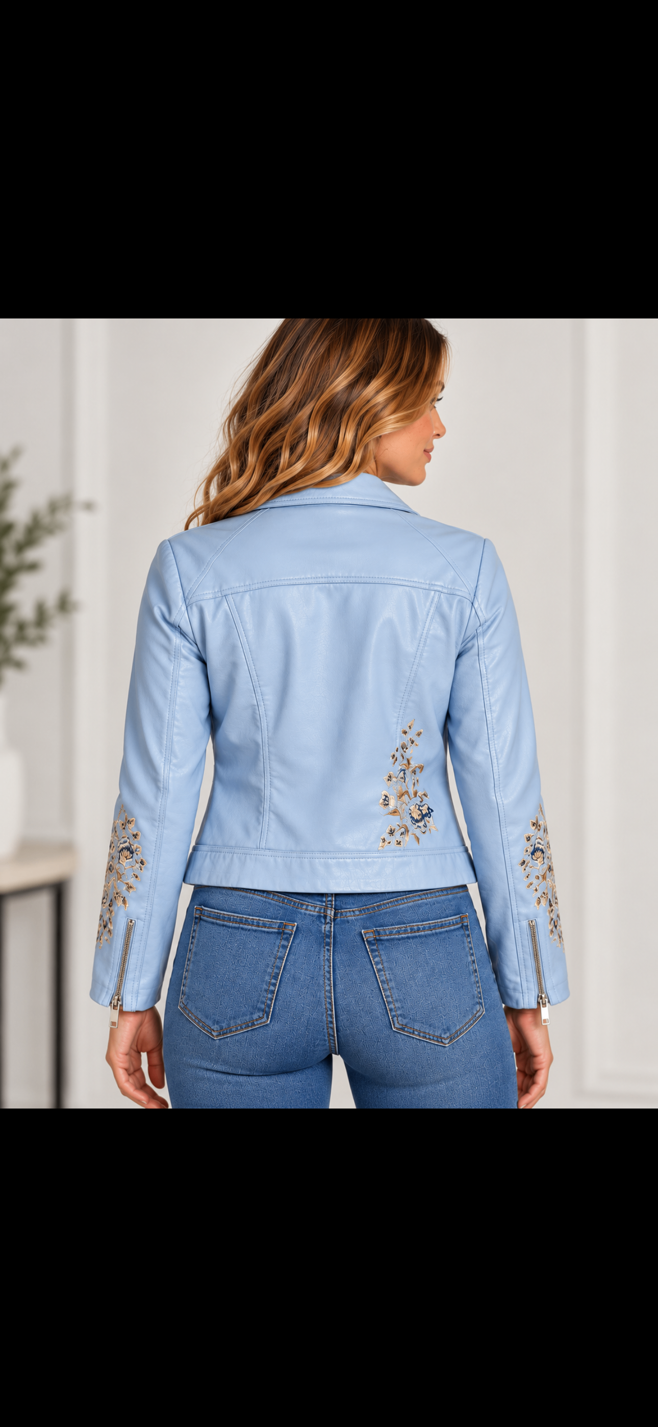 NWT Cleo Petite Embroidered Faux Leather Jacket - photo 2