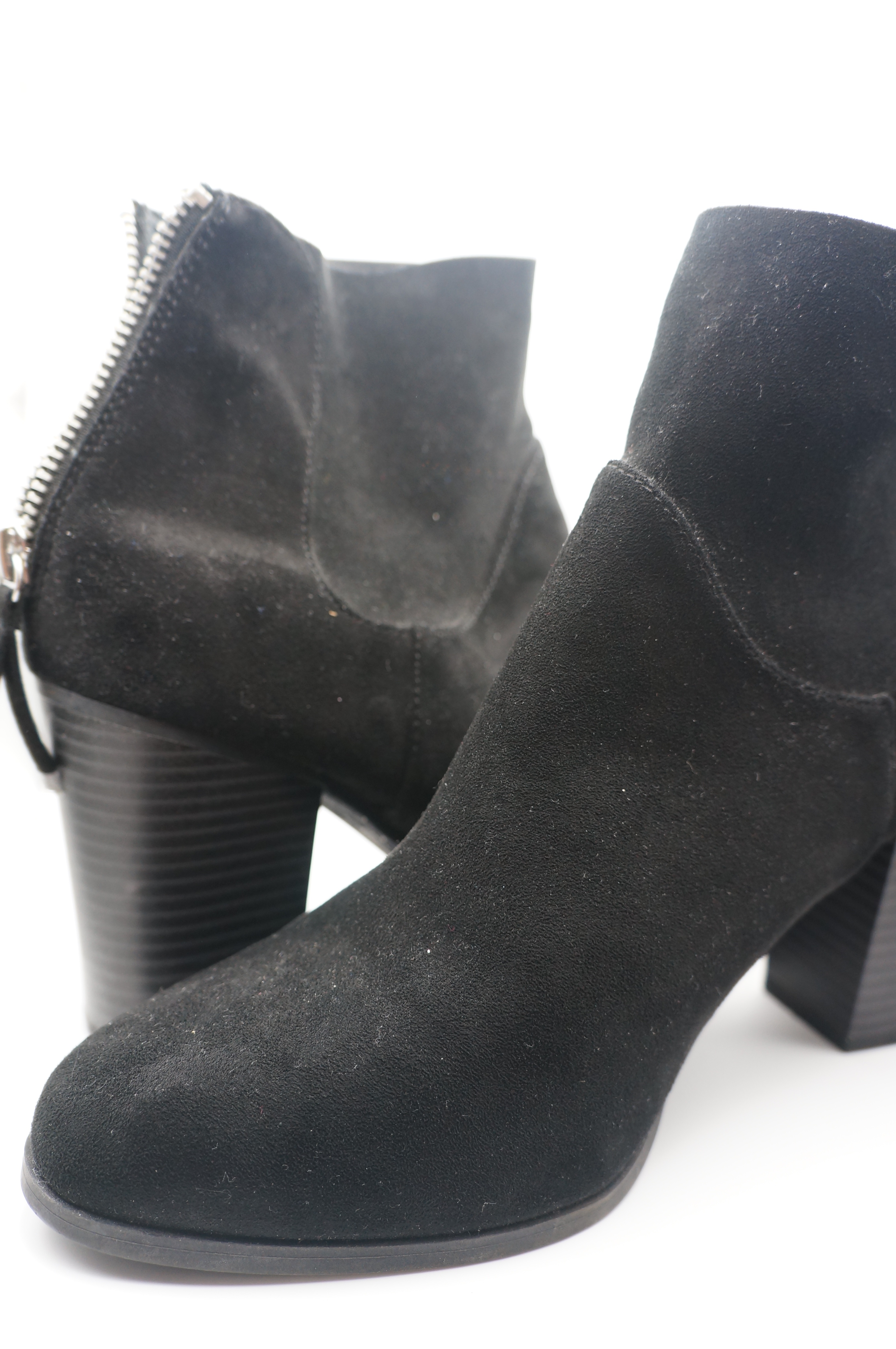 Black Suede Ankle Boots with Back Zipper - photo 2