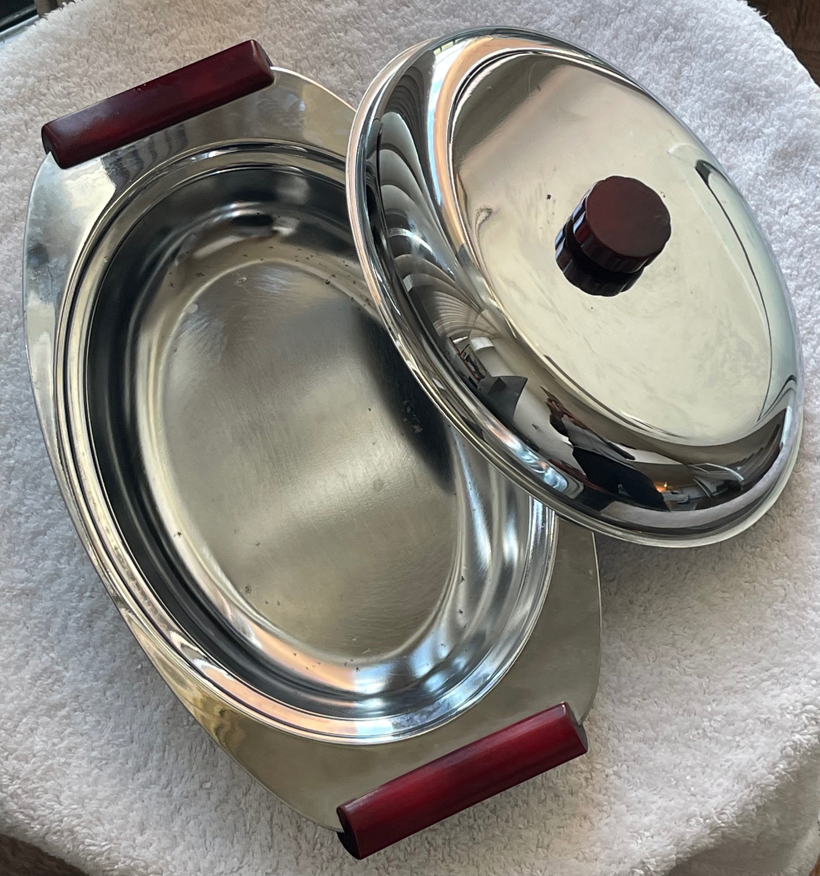 Vintage MCM Glo-Hill Chrome Dish w/ Red Bakelite - photo 3