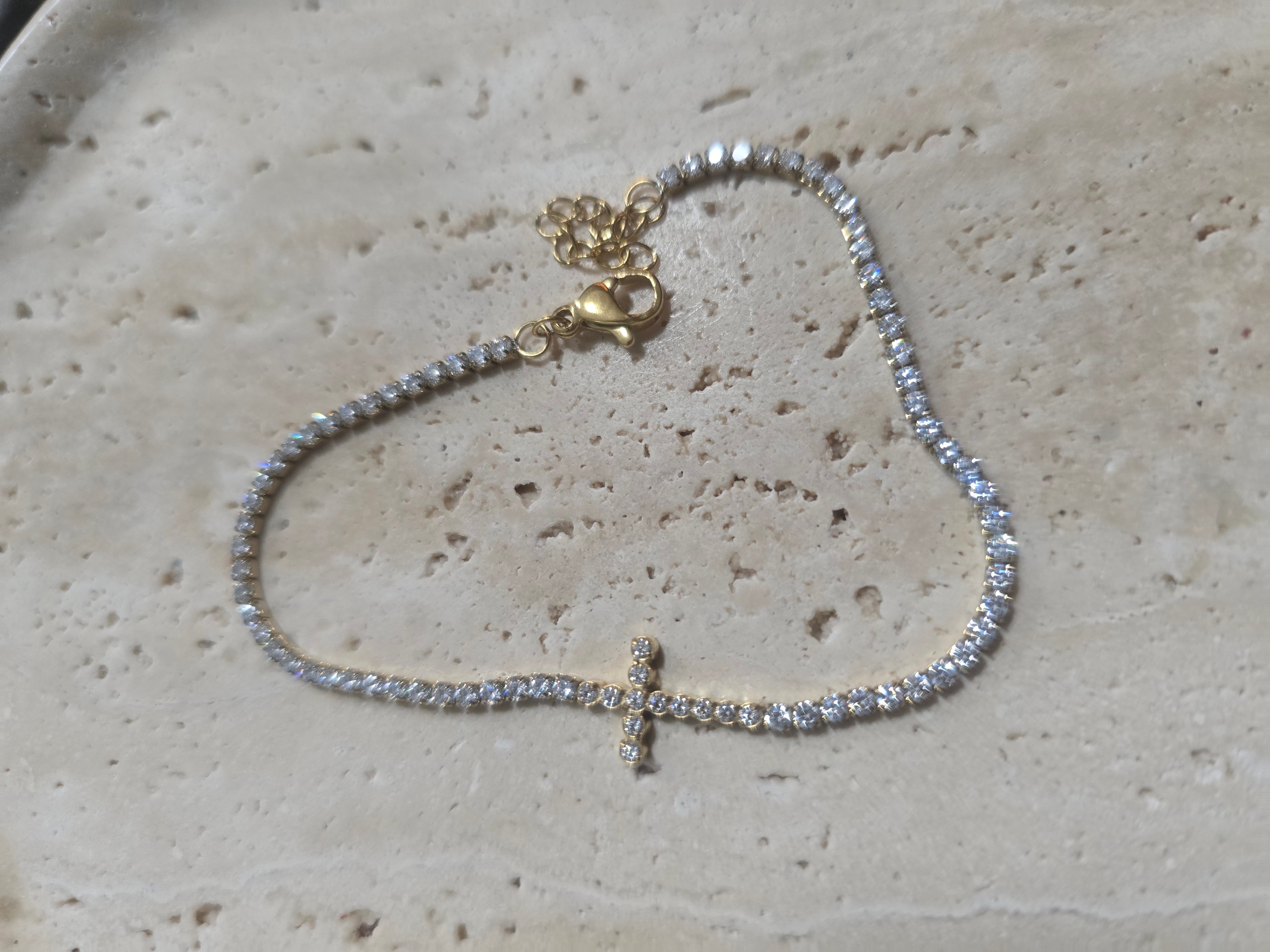 Cross Tennis Bracelet, 18k Gold Plated Stainless Steel - photo 3
