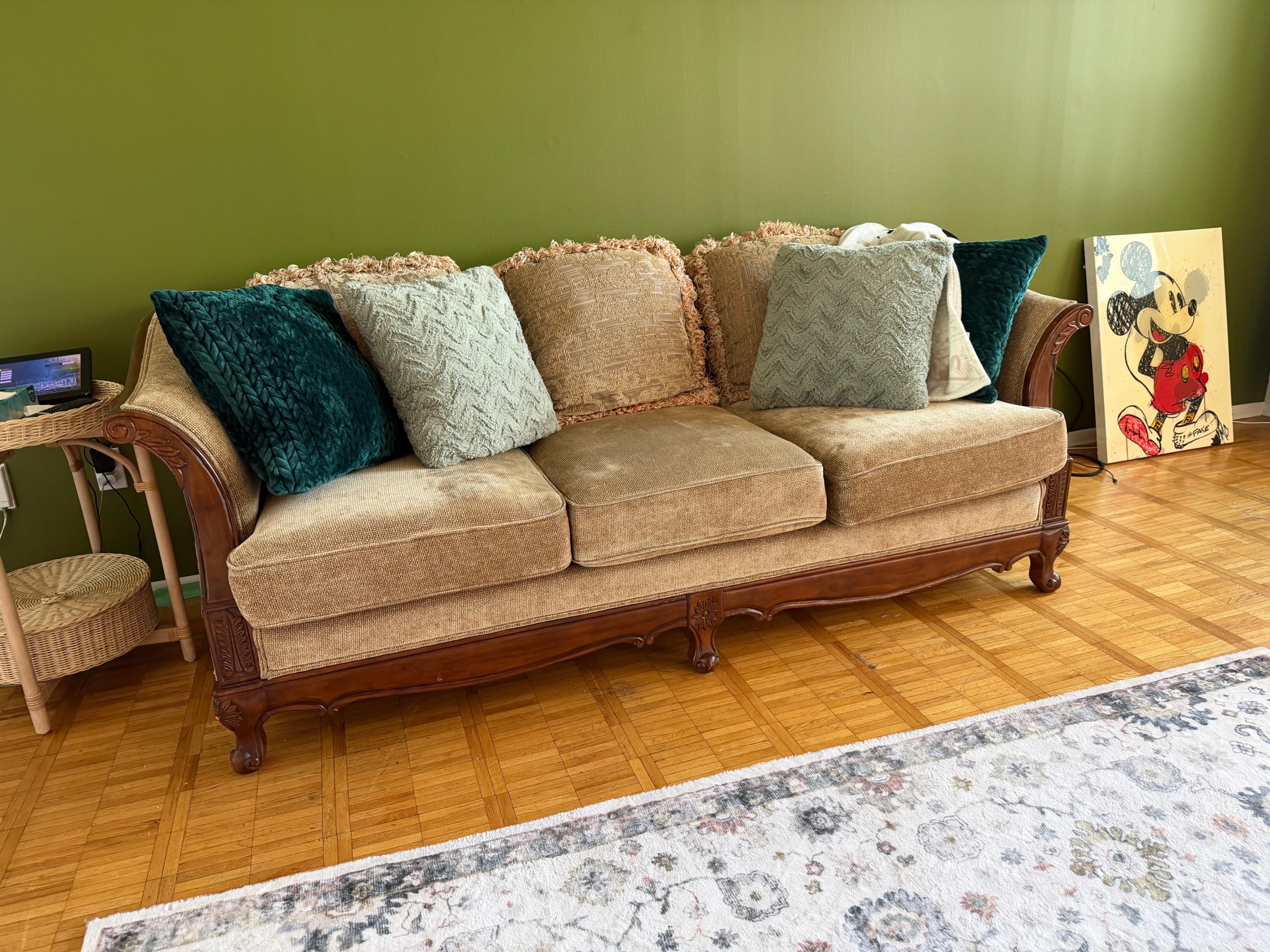 Canadian-Made Carved Wood Frame + 3 Pillows