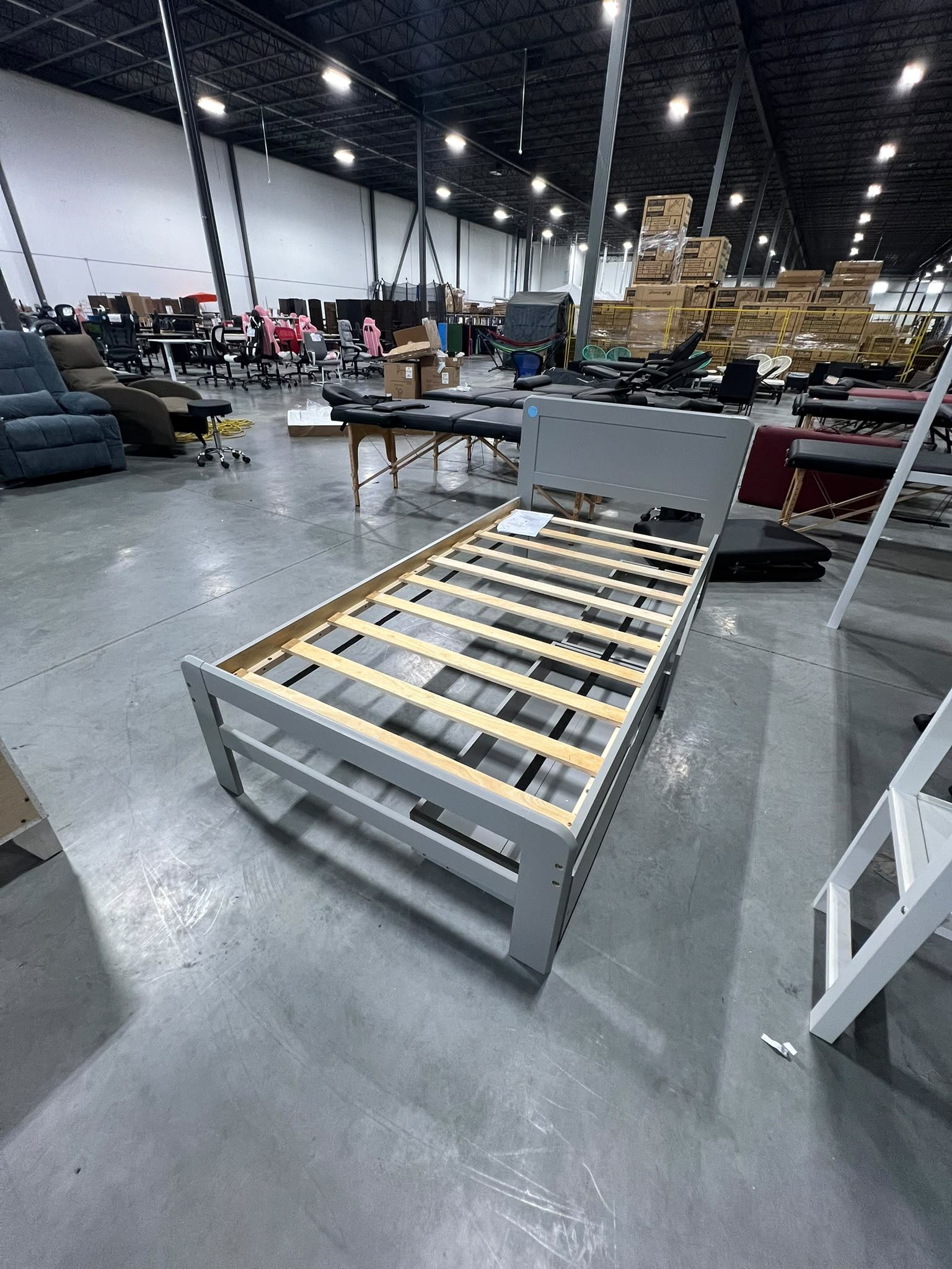 Twin Bed Frame $139 🛏️ Brand New – Grey Wood, 2 Storage Drawers - photo 4