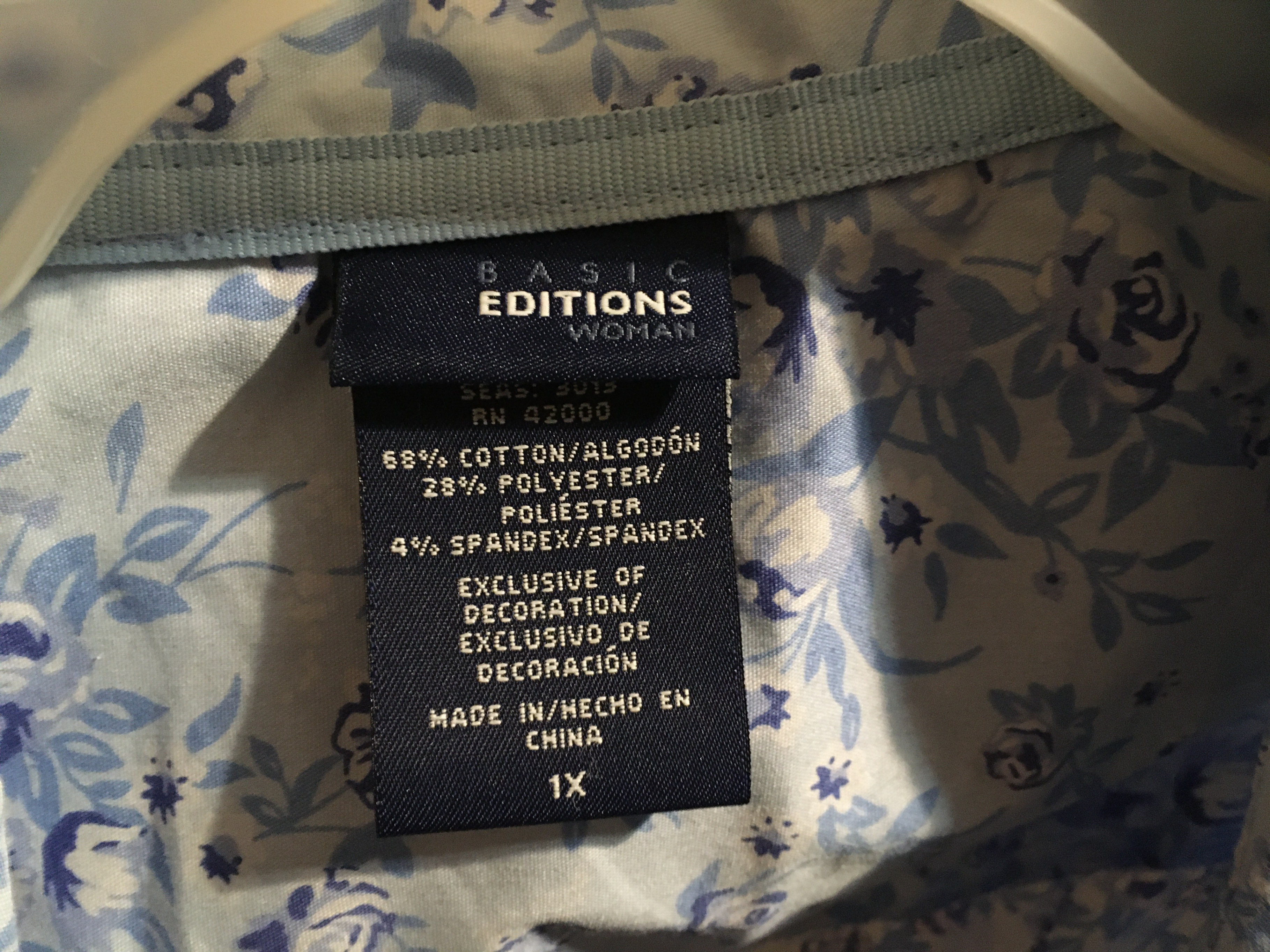 BASIC EDITIONS WOMAN BUTTON UP SHIRT FLORAL BLUE FLOWERS 1X - photo 2