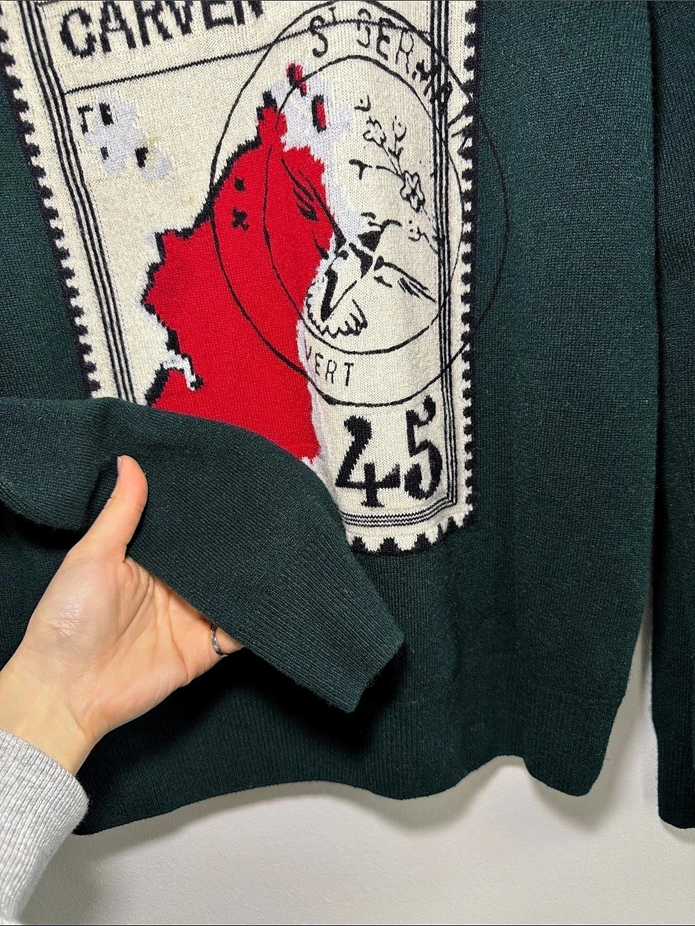 Cashmere and Wool Carven Graphic Crewneck Sweater in Green - photo 4