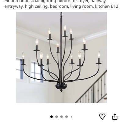 12-Light Black Chandelier 34in - Farmhouse, Adjustable Height