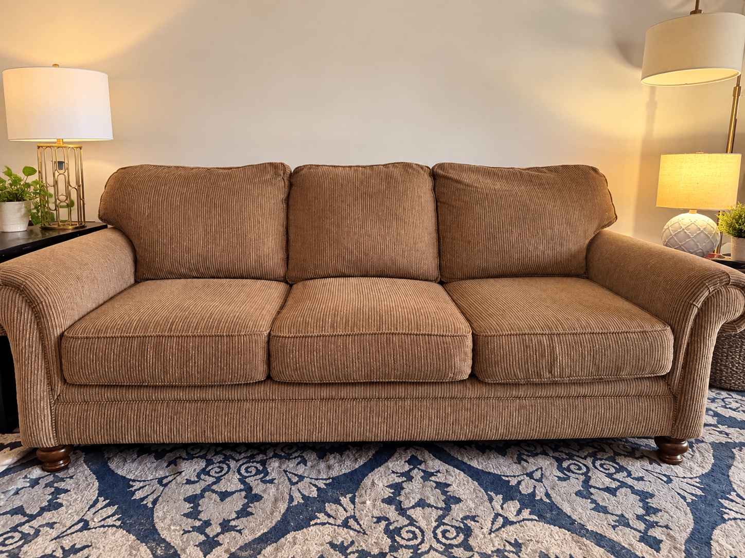 Wayfair Custom 88” Sofa | Brown | Reversible Cushions