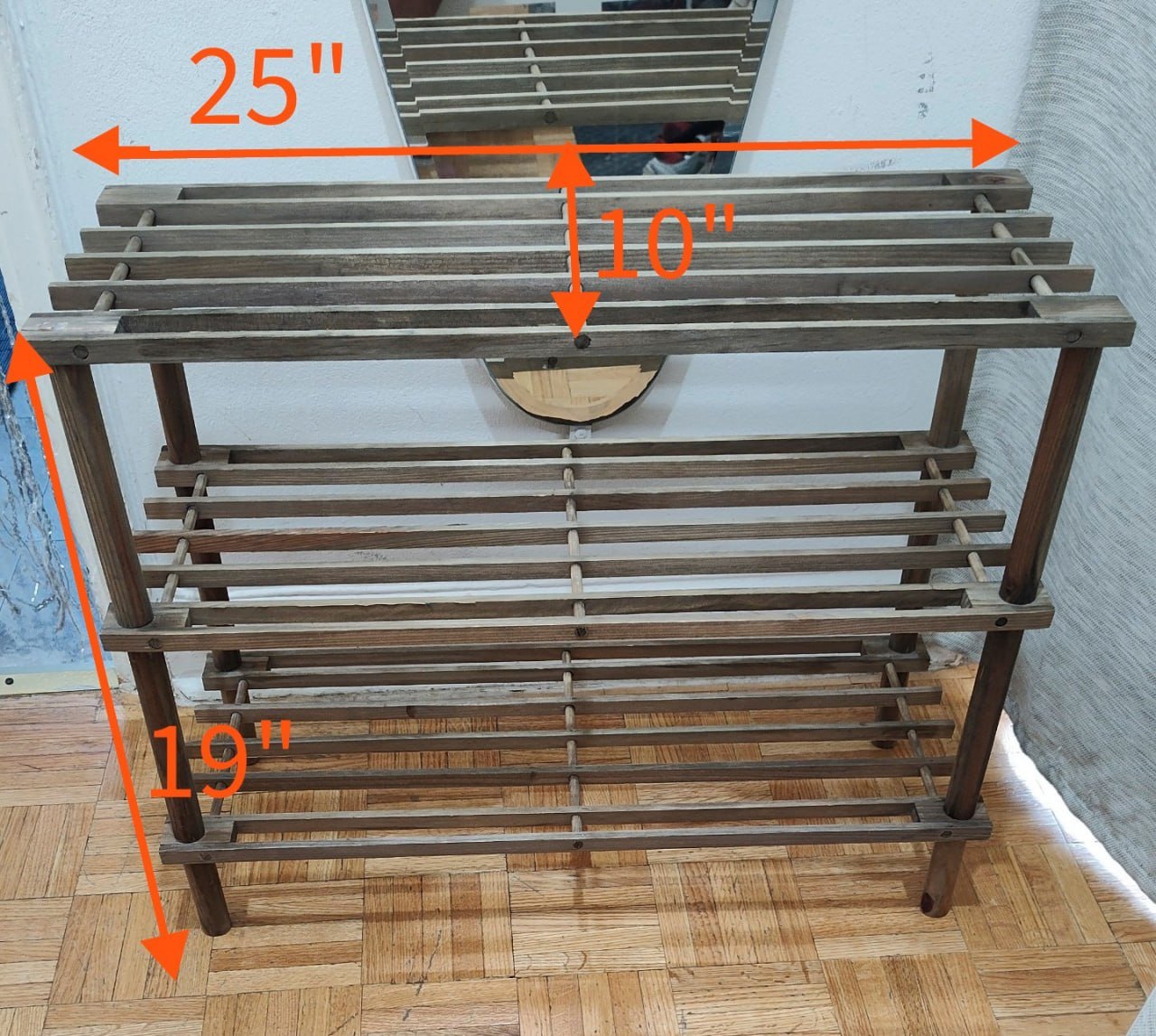 Wooden Shoe Rack / 3-Tier Storage Shelf (25" x 10" x 19") - photo 2