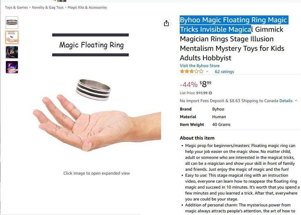 Magic Floating Ring, Magic Tricks Invisible Magical Gimmick