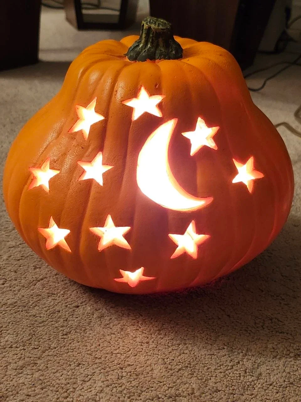 Halloween Light-up Pumpkin Decor with Moon and Stars - photo 2
