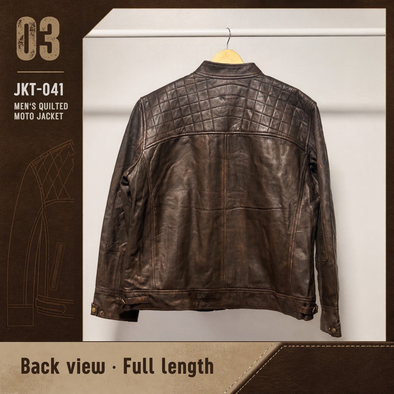 JKT-041 — Men's brown quilted leather moto — brand new, size 2XL - photo 2