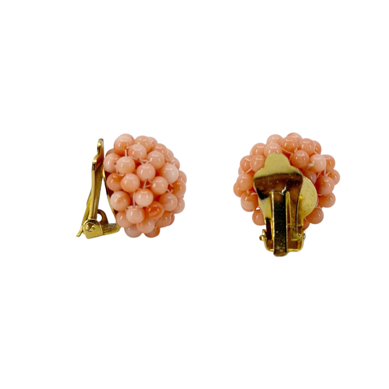Gold Filled Angel Skin coral domed bead clip on earrings - photo 3