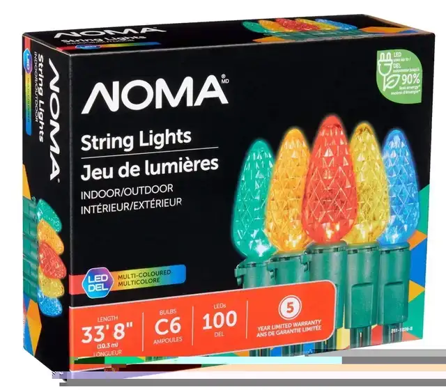 NOMA Outdoor Christmas Lights C6 LED 100, Multi Colour 33.67ft