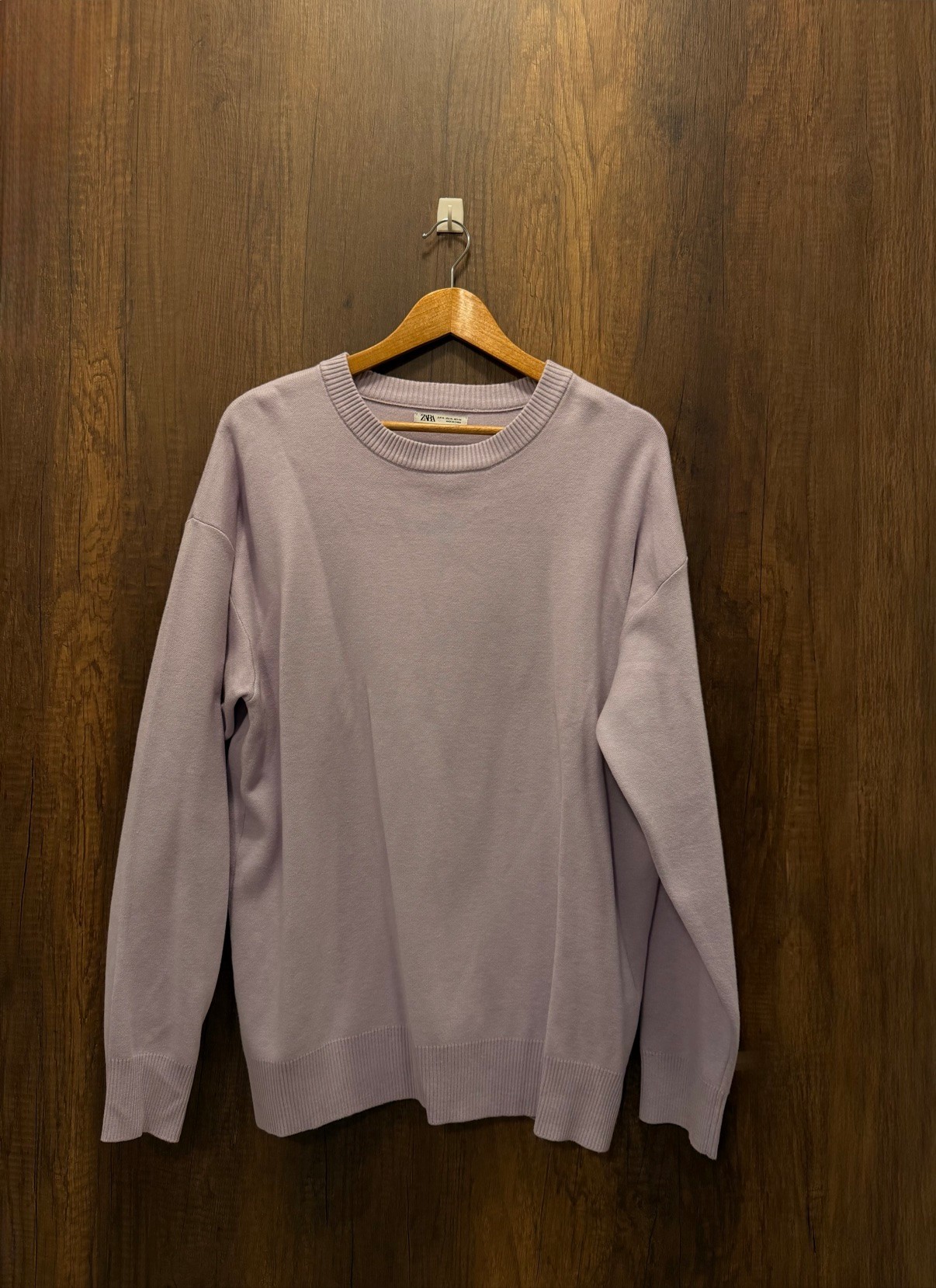 Zara Dusty Lilac Oversized Crewneck Sweater, Size XL