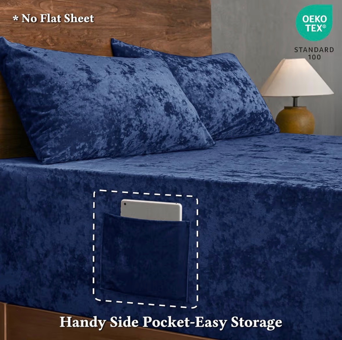 Queen Velvet Fitted Sheet Set Navy Blue