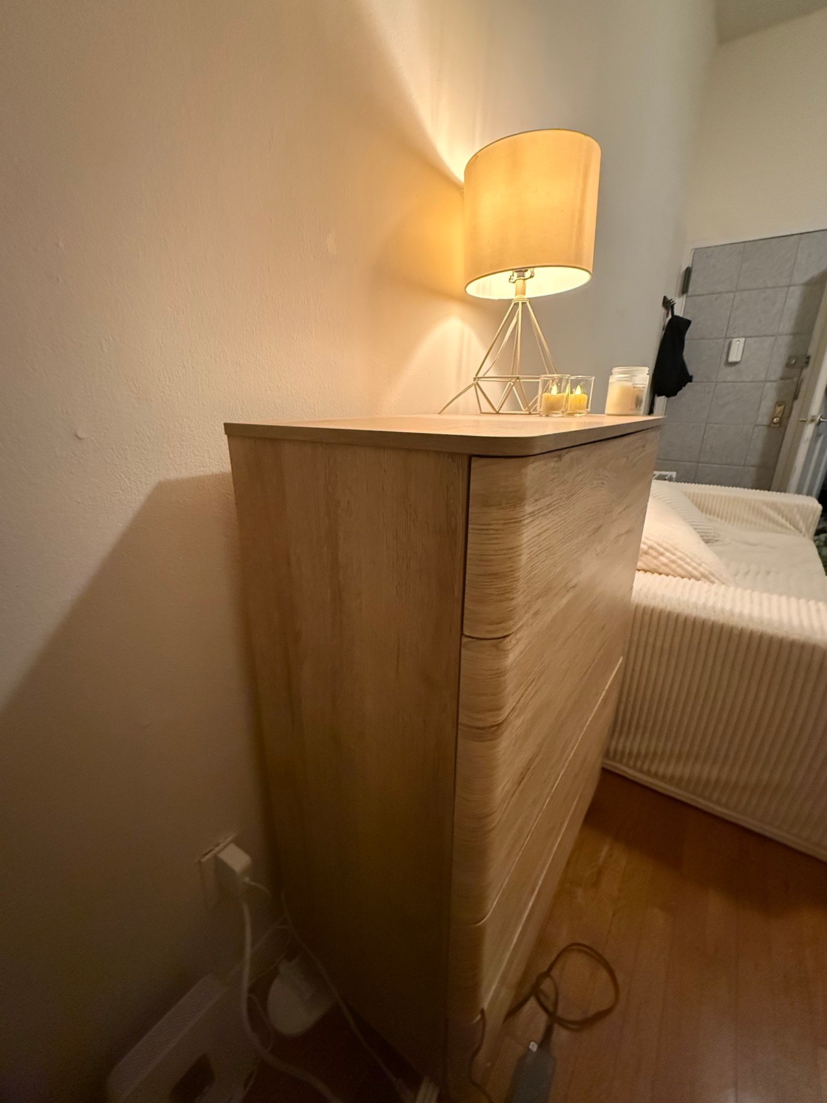 Wood-Finish Dresser with Rounded Edges