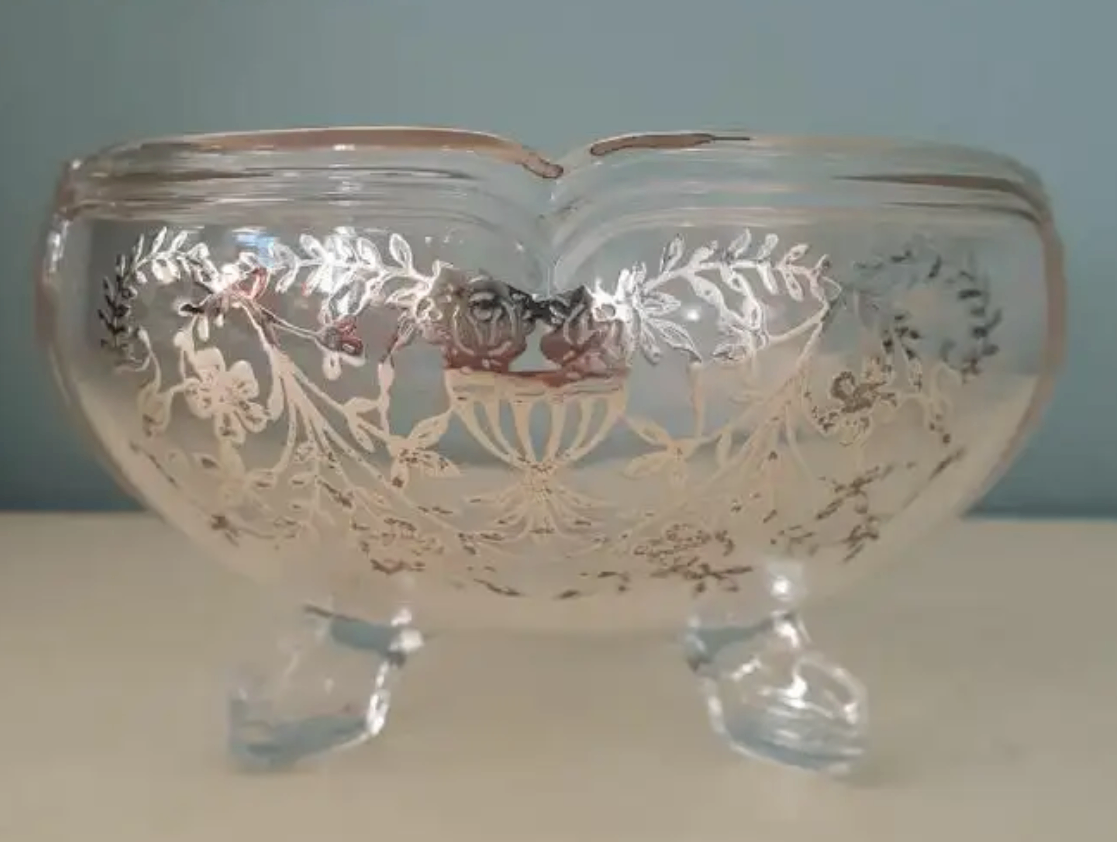 Vintage glass & applied silver plate footed bowl planter