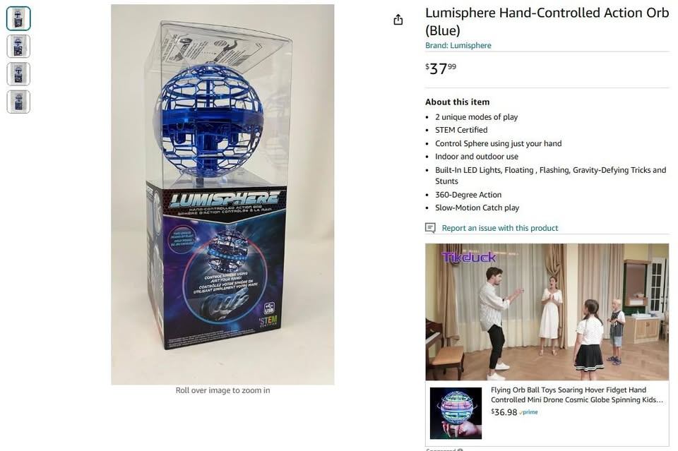 Lumisphere Hand-Controlled Action Orb, $20 each,