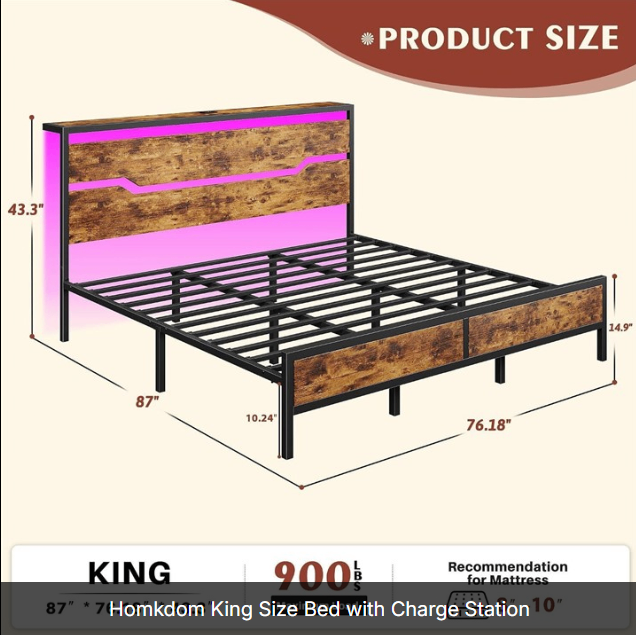 Homkdom King Size Bed with Charge Station (originally $250) - photo 2